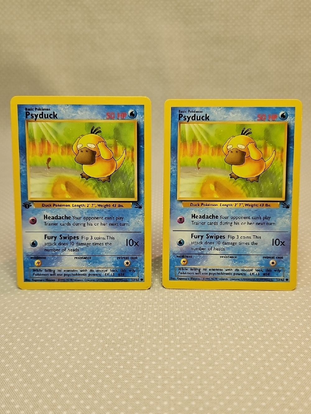 1999 Pokemon Psyduck 53/62 Fossil 1st Edition & Regular Card